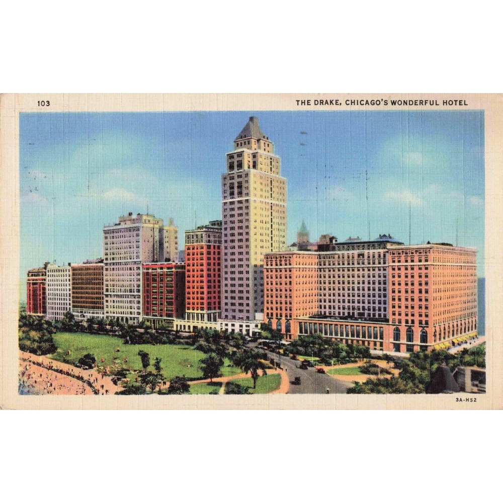 The Drake Hotel Chicago Illinois IL Skyline Curt Teich 1933 Linen Postcard - Picture 1 of 2